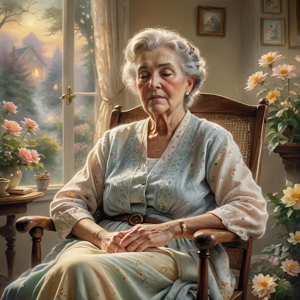 Grandma Asleep in Rocking Chair: Ethereal Fantasy