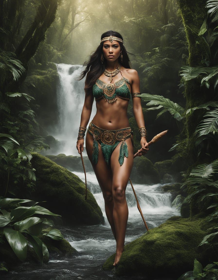 Native American Queen in Tropical Rainforest
