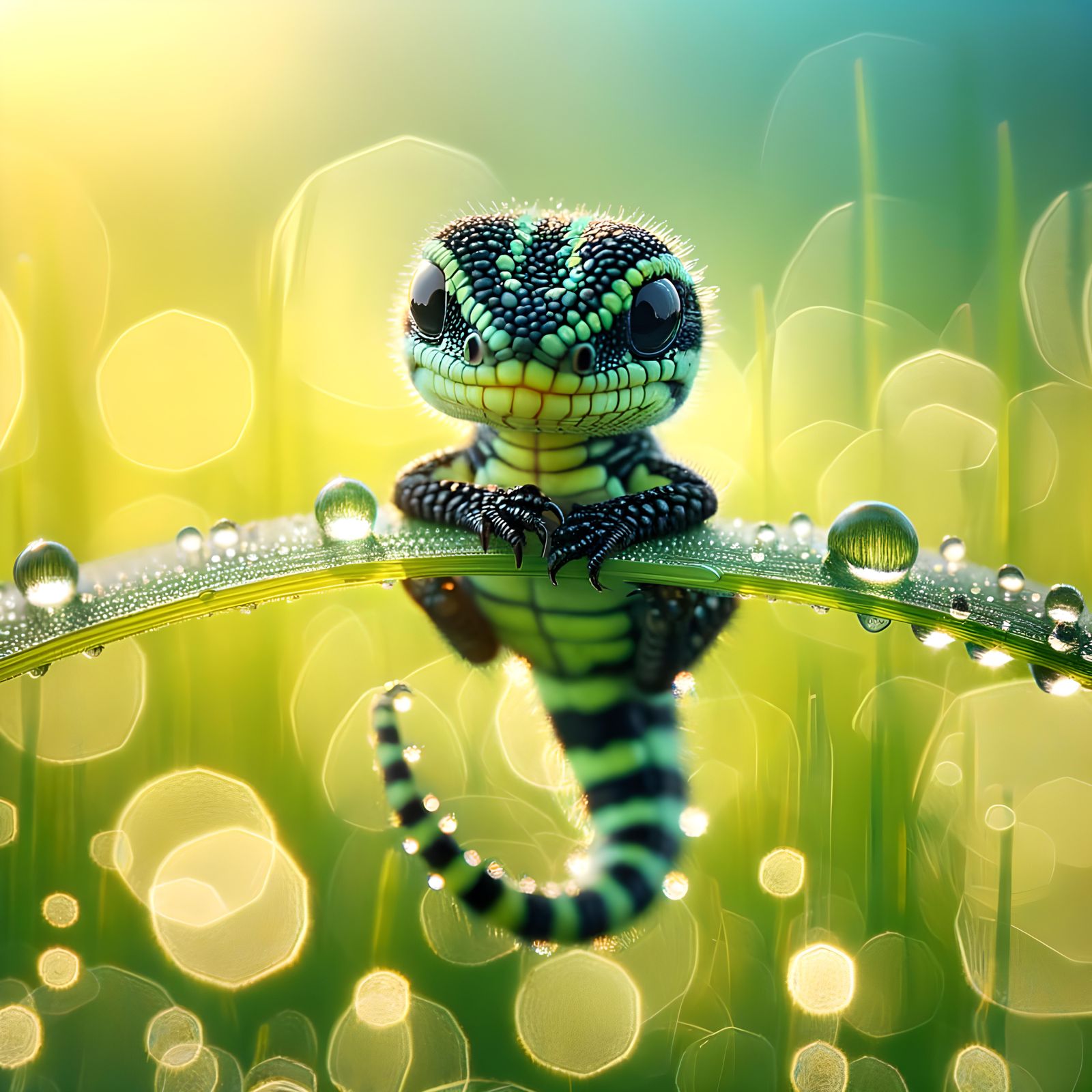 Macro Photograph of a Miniature Dragon on Grass