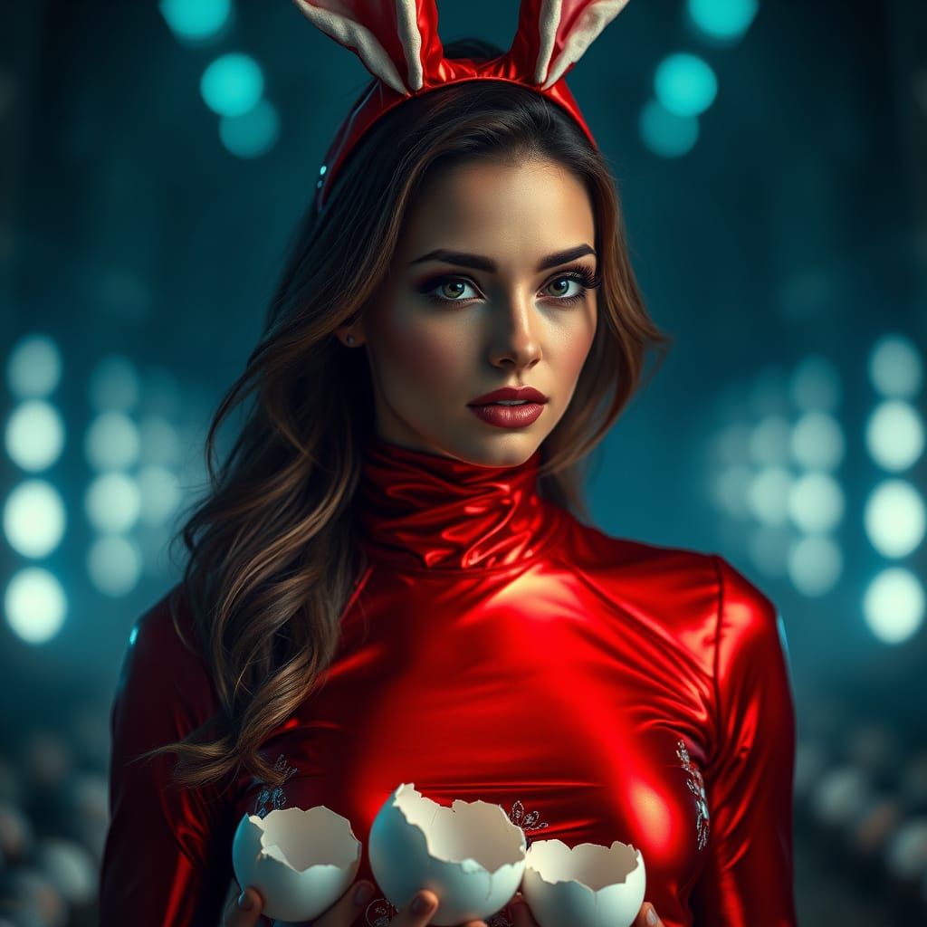 Surreal Dystopian Goddess in Broken Easter Eggshell Wreath