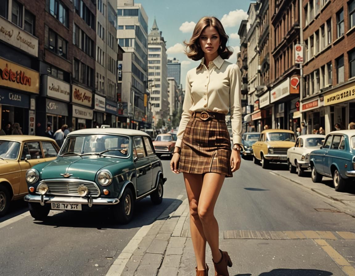 girl in mini skirt seventies style retro