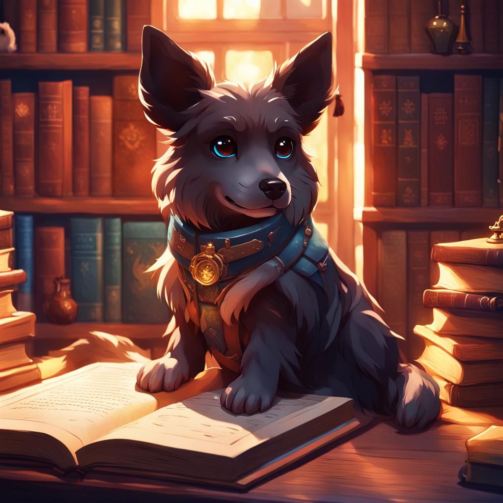 Dog Reading Book in Anime 3D Art
