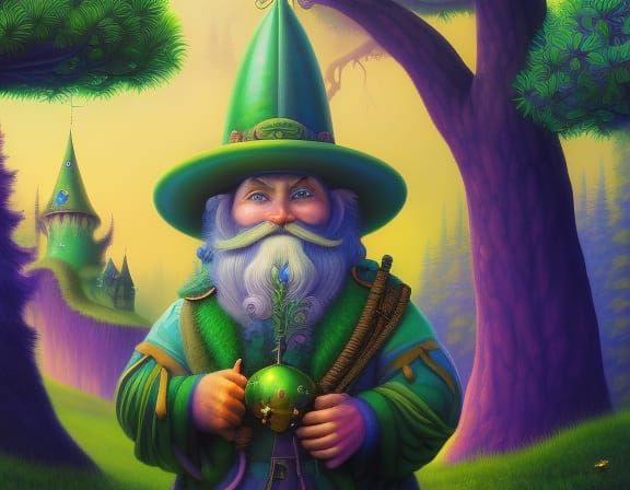 Whimsical Leprechaun in Enchanted Forest, Impressionistic Pa...