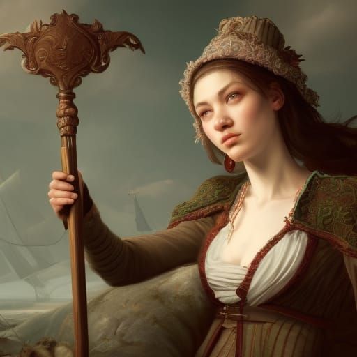 Detailed 1600's Women Portrait in Art Nouveau Style