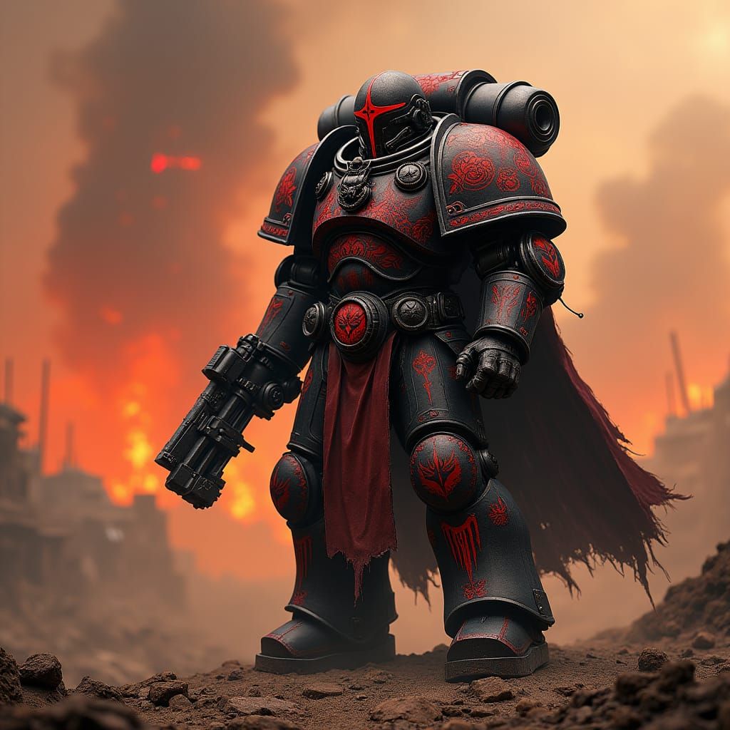 Blood Ravens Space Marine on War-Torn Planet
