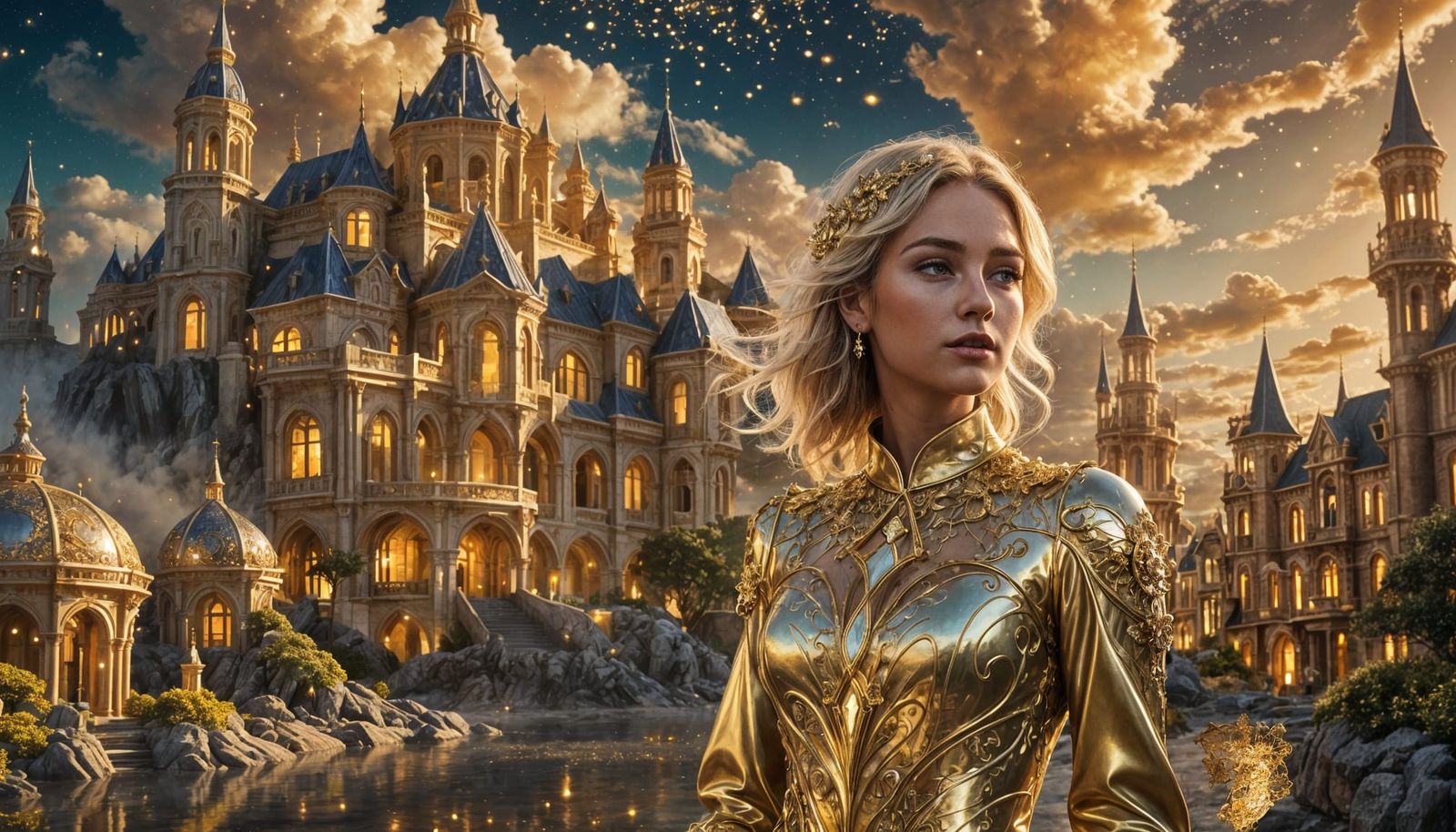 Surreal Gold Dust Cityscape at Night