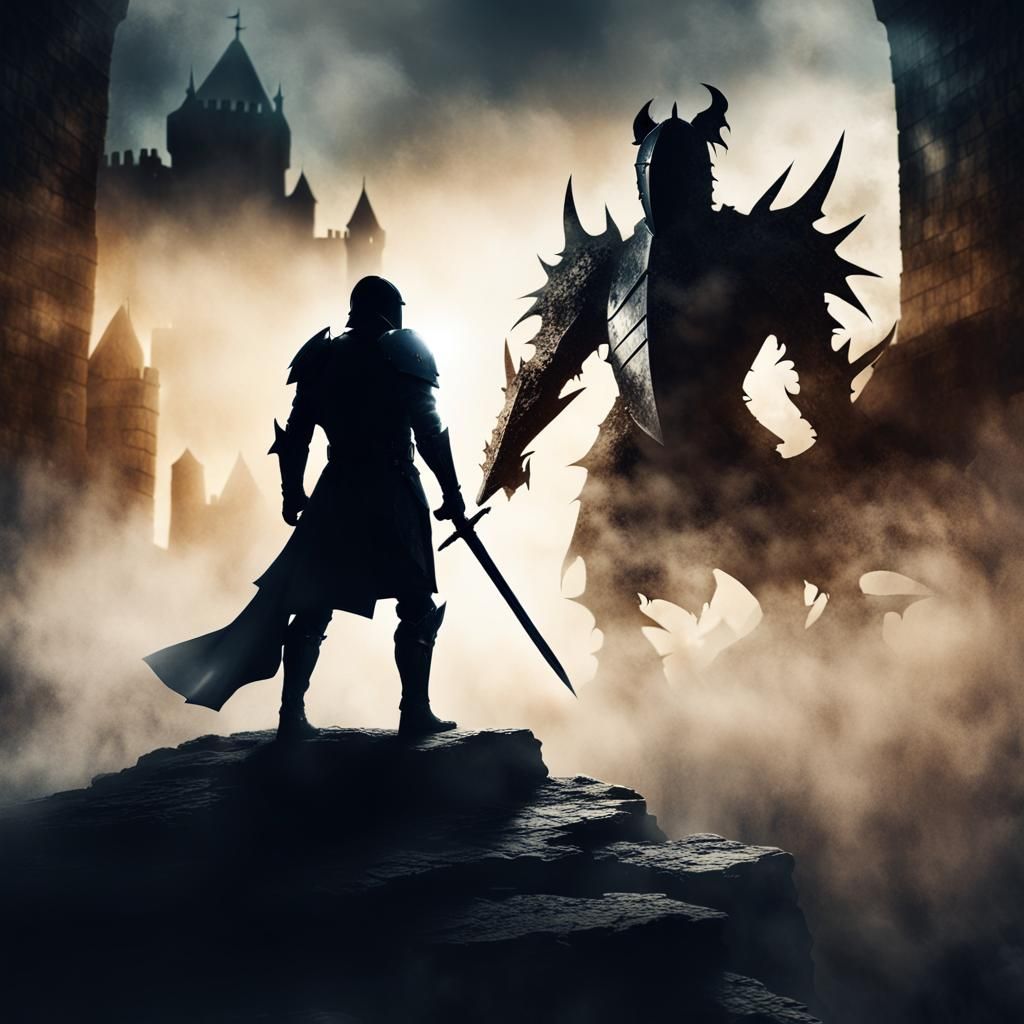 Epic Fantasy Knight in Dramatic Battle Scene