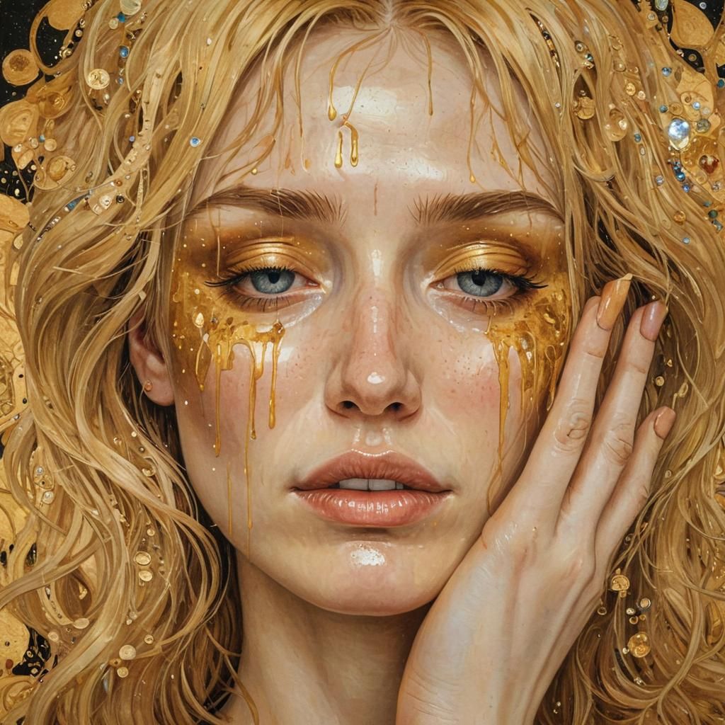 Golden Tears: A Klimt-Inspired Portrait