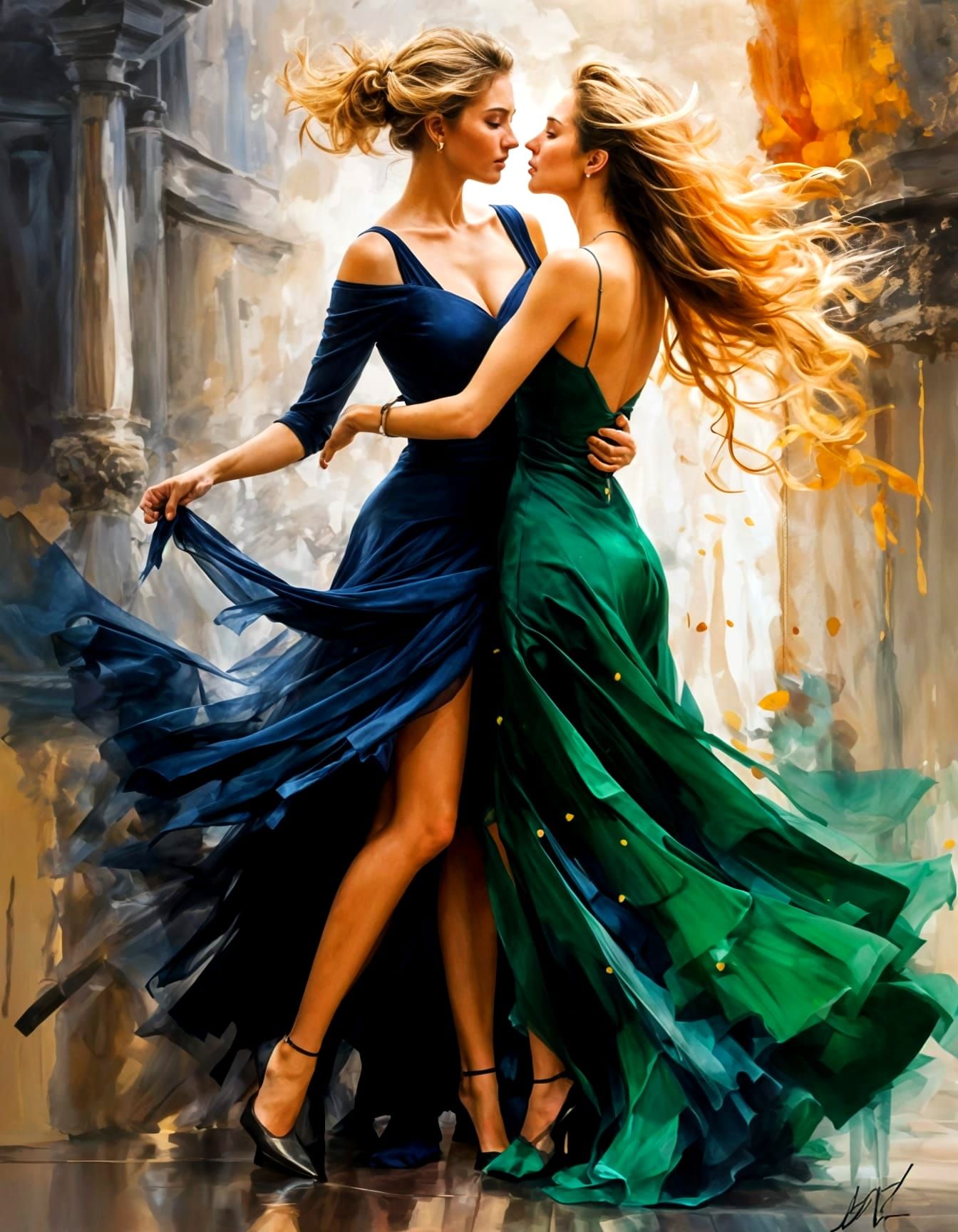 Romantic Dance: Oil Painting in Razumovskaya Style