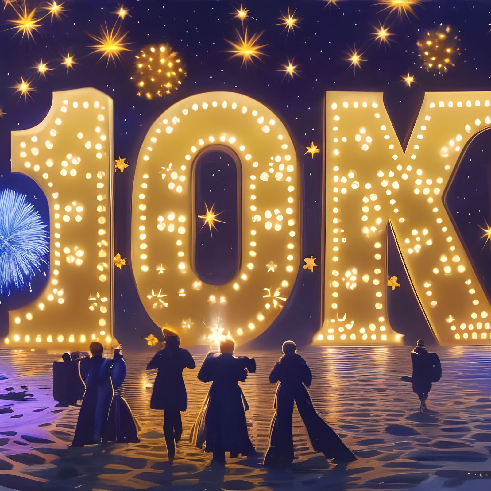 Magical Floating Letters Over Fireworks Display