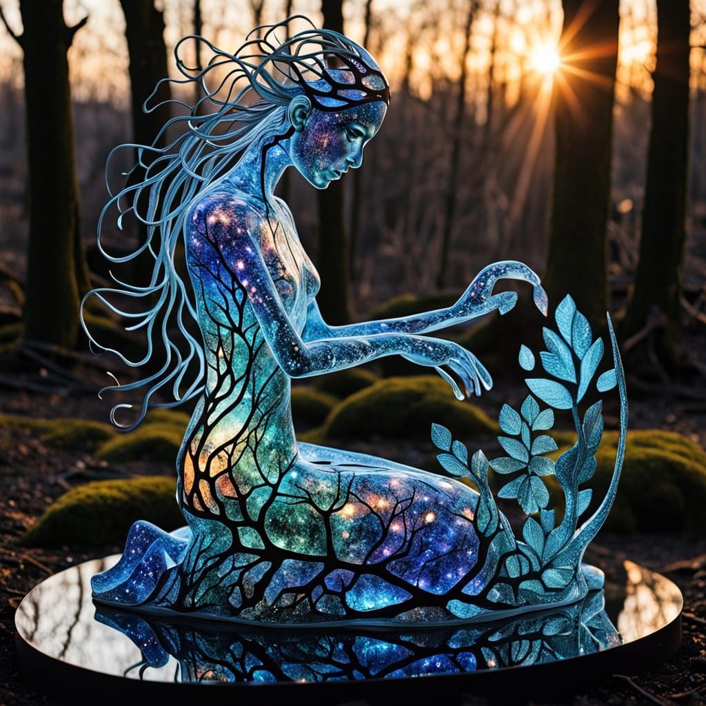 Ethereal Surrealist Sculpture with Glowing Mythical Creature...