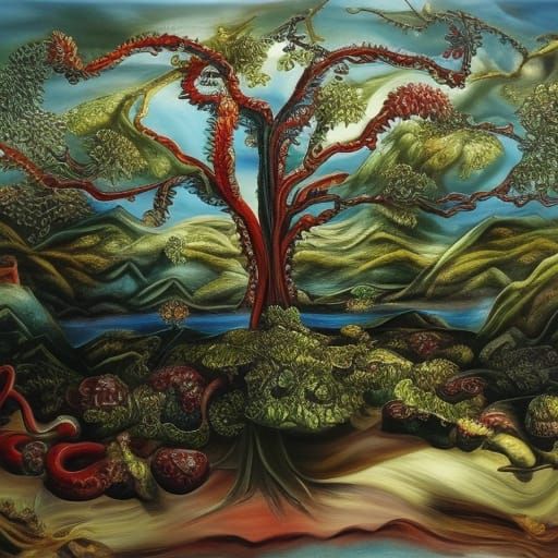 Surreal Forest Scene in Hyperrealistic Style