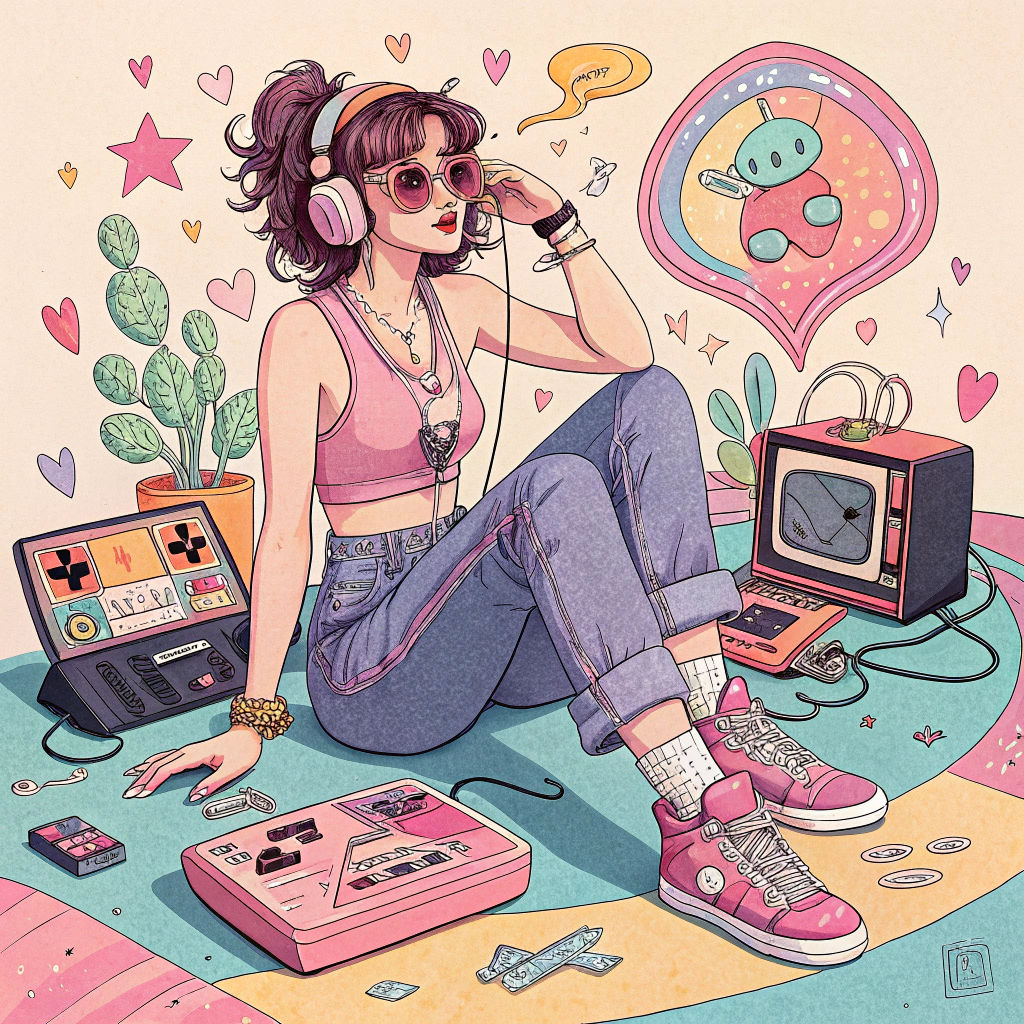 Female Gamer in 90's Pop Art Style