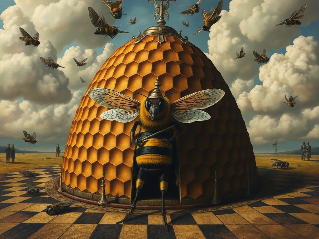 Reality Distorted ANTHROPOMORPHIC Bee Palace Guard in Oils