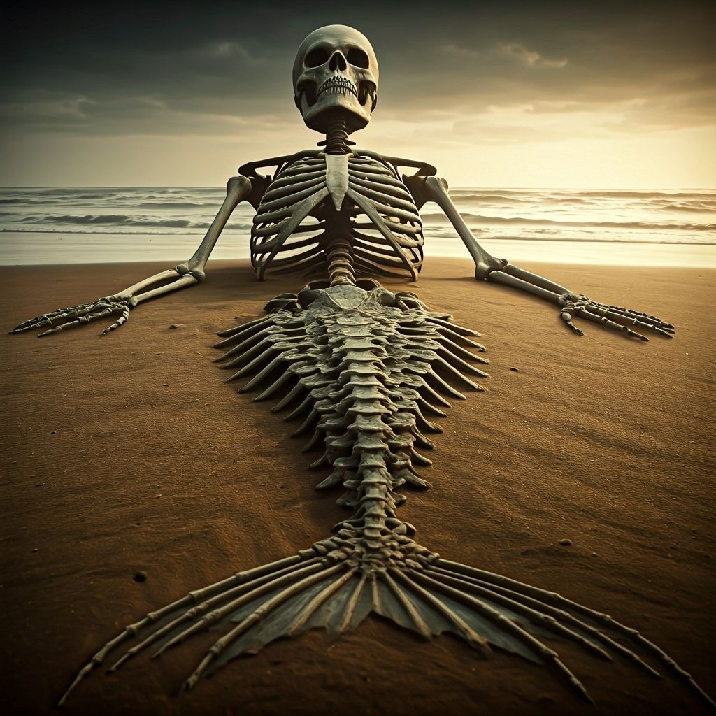 Mermaid Skeleton Washed Ashore, Cinematic Film Still