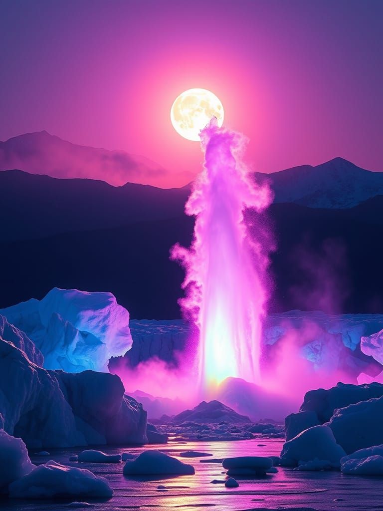 Glowing Cosmic Geysers under a Full Moon