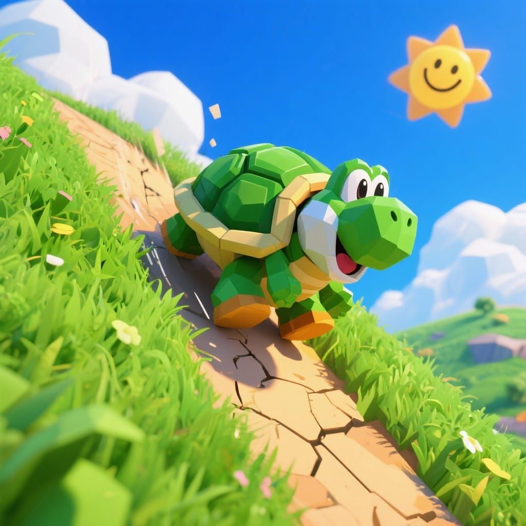 Yoshi Slides Downhill on Turtle Shell in N64 Style