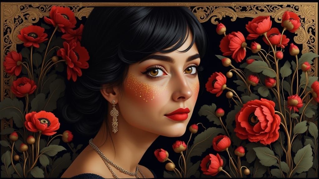 Elegant Woman Portrait in Palekh Style