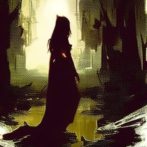 Dark Fantasy Lady Walking, Detailed Concept Art