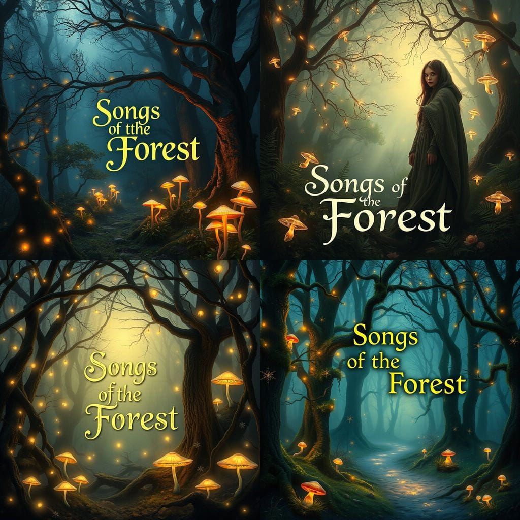 Mystical Woodland Twilight Scene with Fairy Lights and Celes...