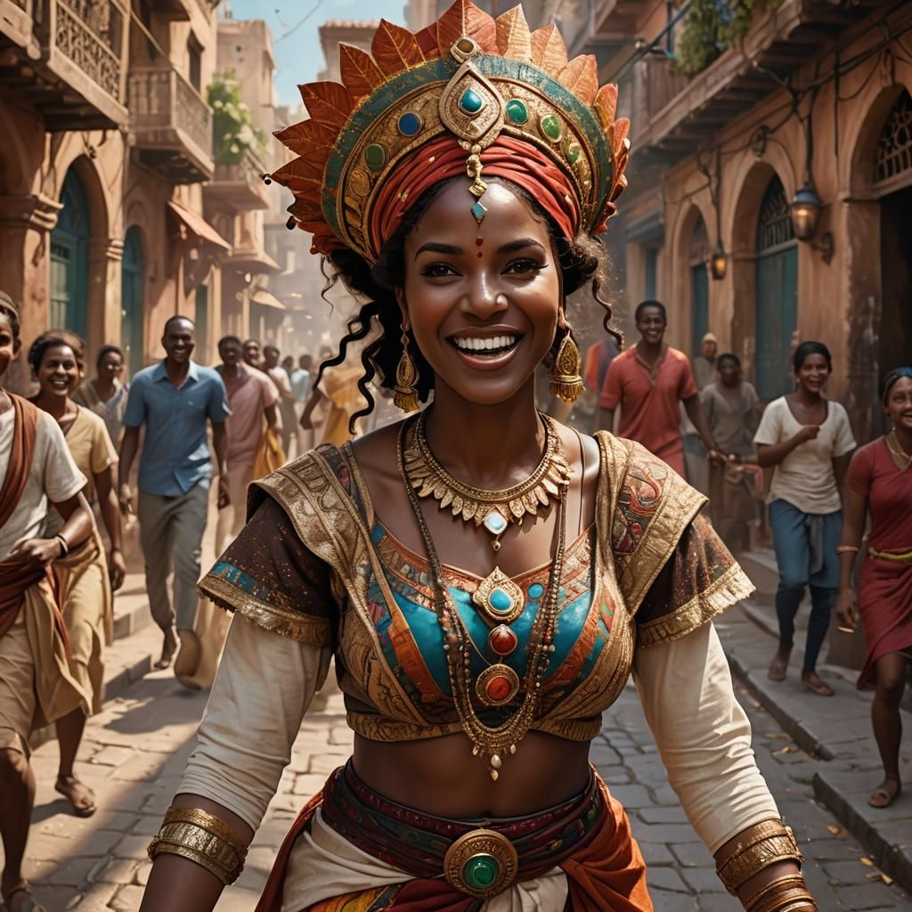 Radiant African Woman in Spanish Vista, Fantasy Art