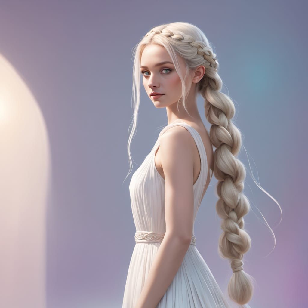 Girl with Braids in 3D Digital Art Style