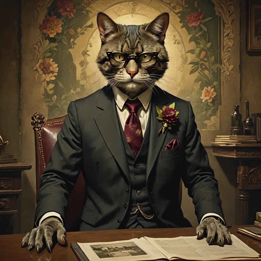 1920s Gangster Cat Portrait in Concept Art Style