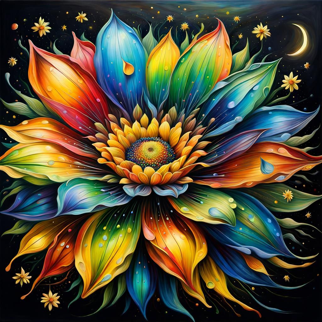 Detailed Rainbow Flower in Dark Academia Meadow