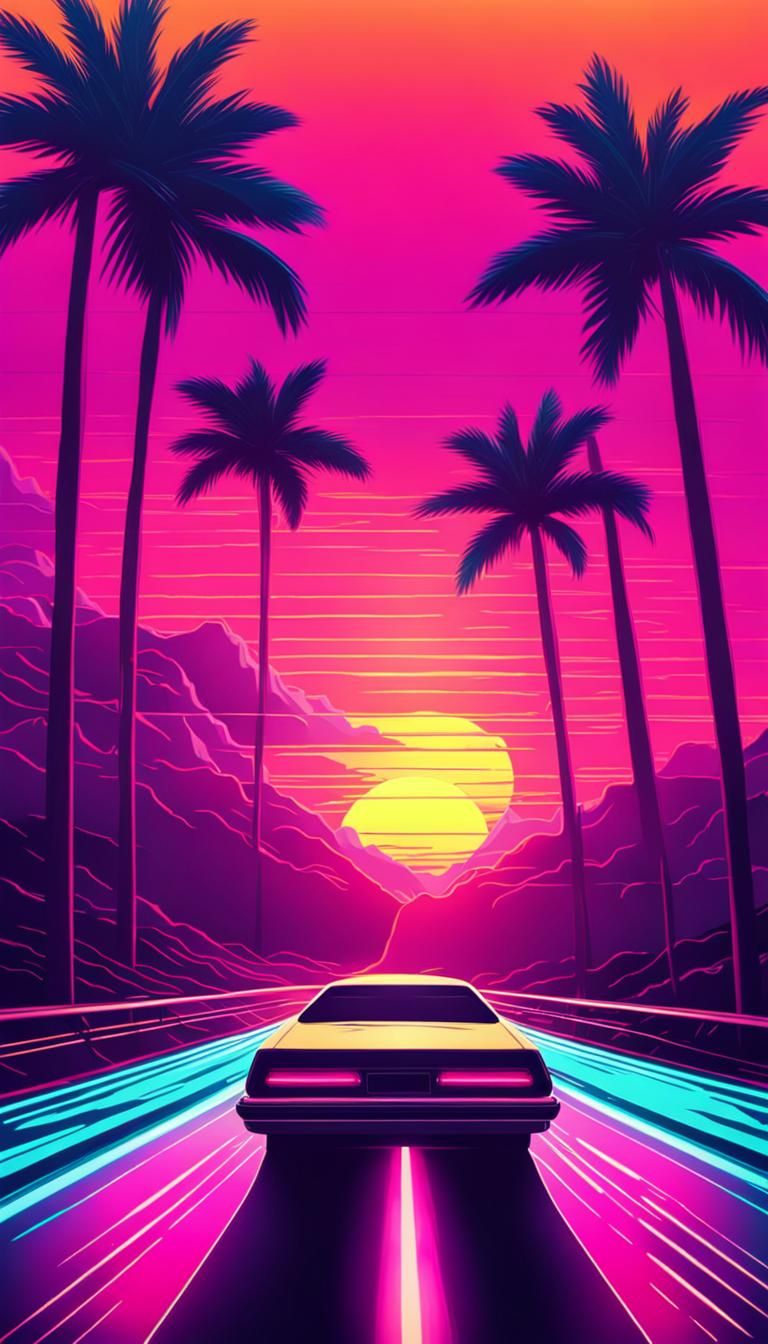 Synthwave Sunset Drive on a Neon Highway