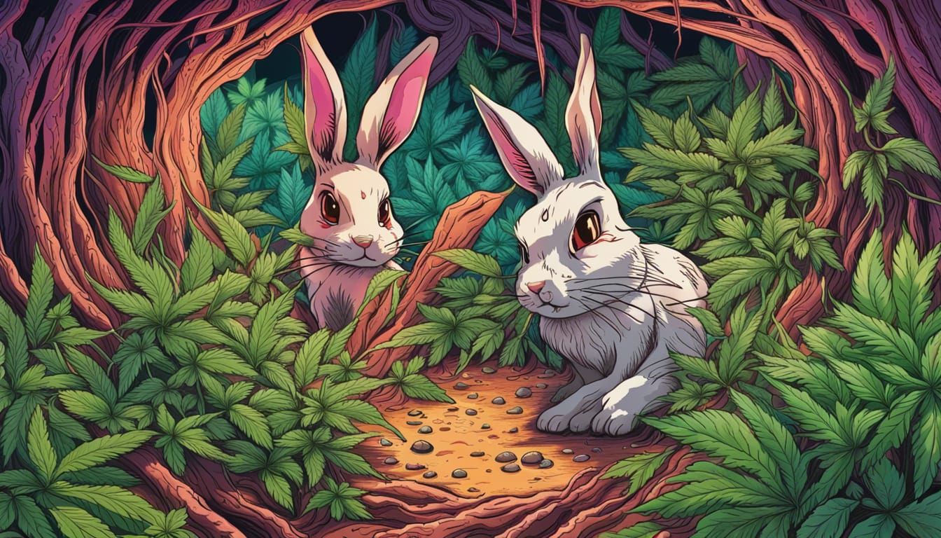 Anime Rabbits Tunneling Through Cannabis Roots