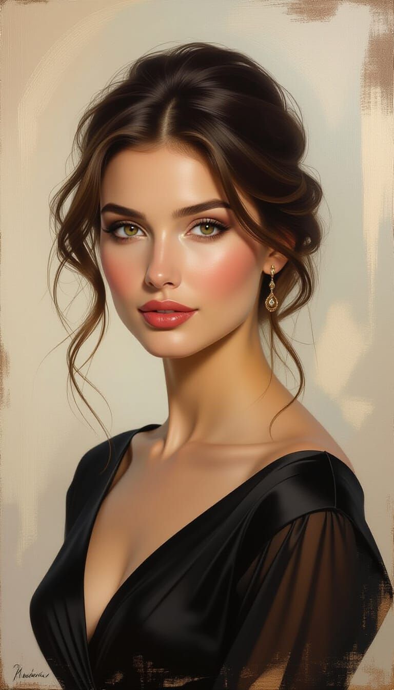 Elegant Woman Portrait: Realistic Oil Painting