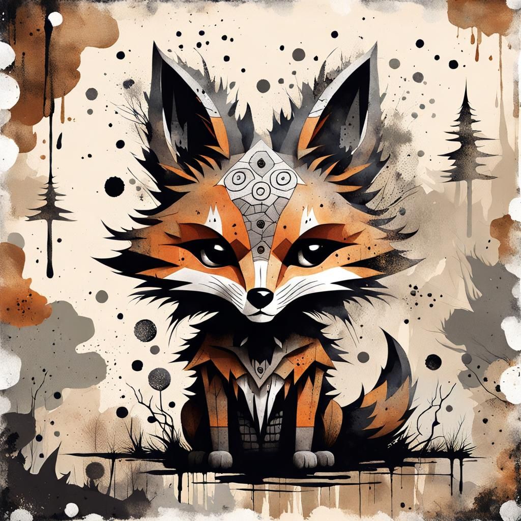 Cute Grunge Fox Demon in Surreal Horror Style