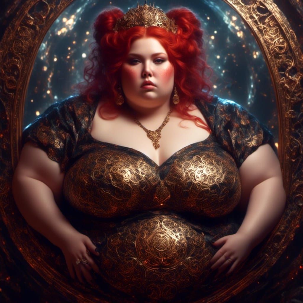 Obese Woman and Thin Reflection in Hyperrealism