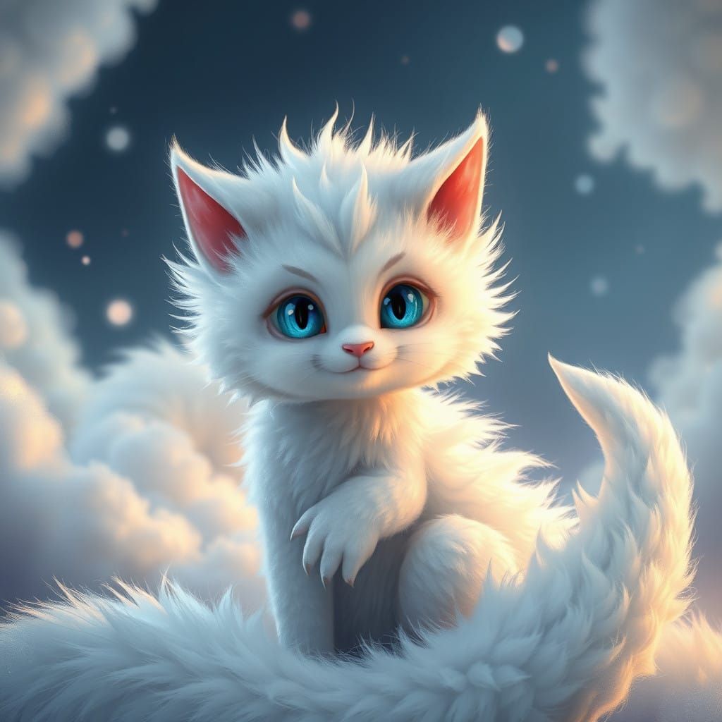 Whimsical Cat Dragon in Dreamlike Environment