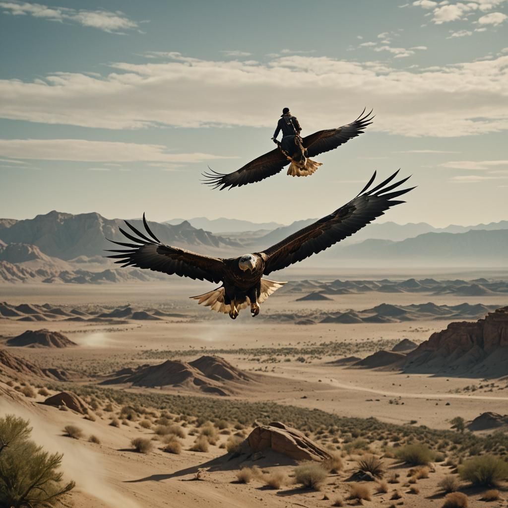 Epic Eagle Rider Over Desert Landscape