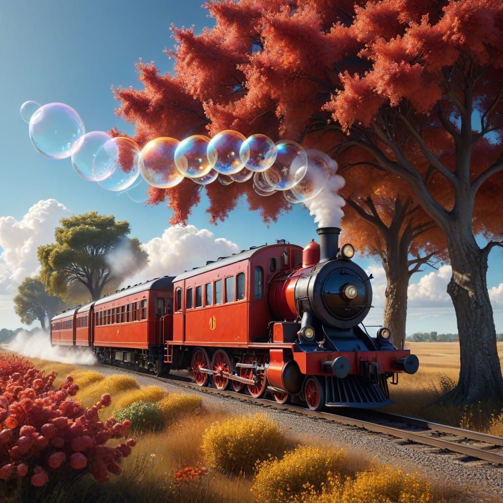Surreal Soap Bubble Train in Dali Style