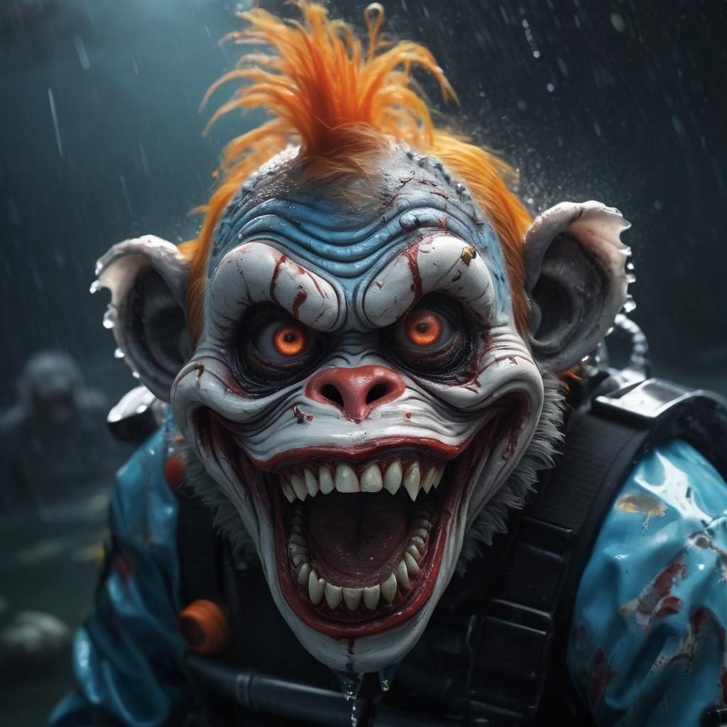 Zombie Monkey Clown Scuba Diver in HDR