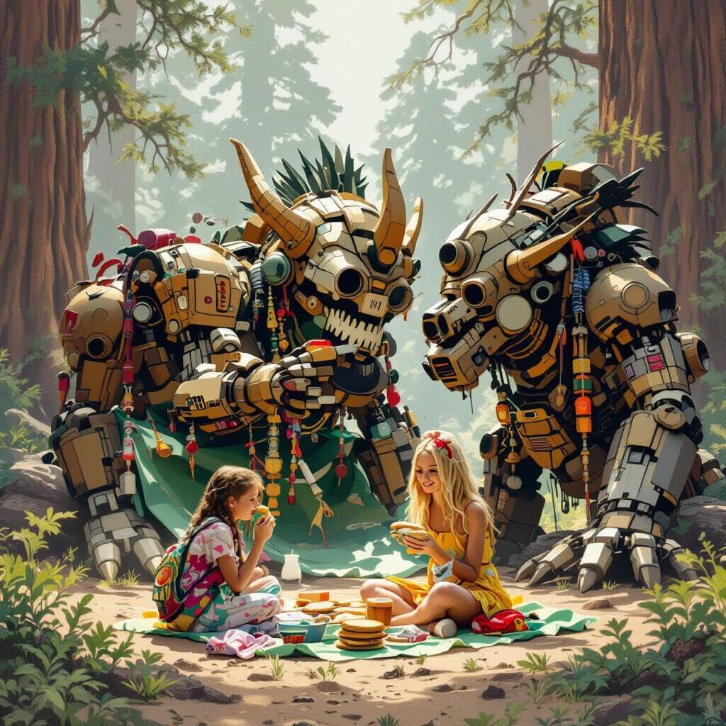 Girl in Sequoias Grove in Digital Art Style