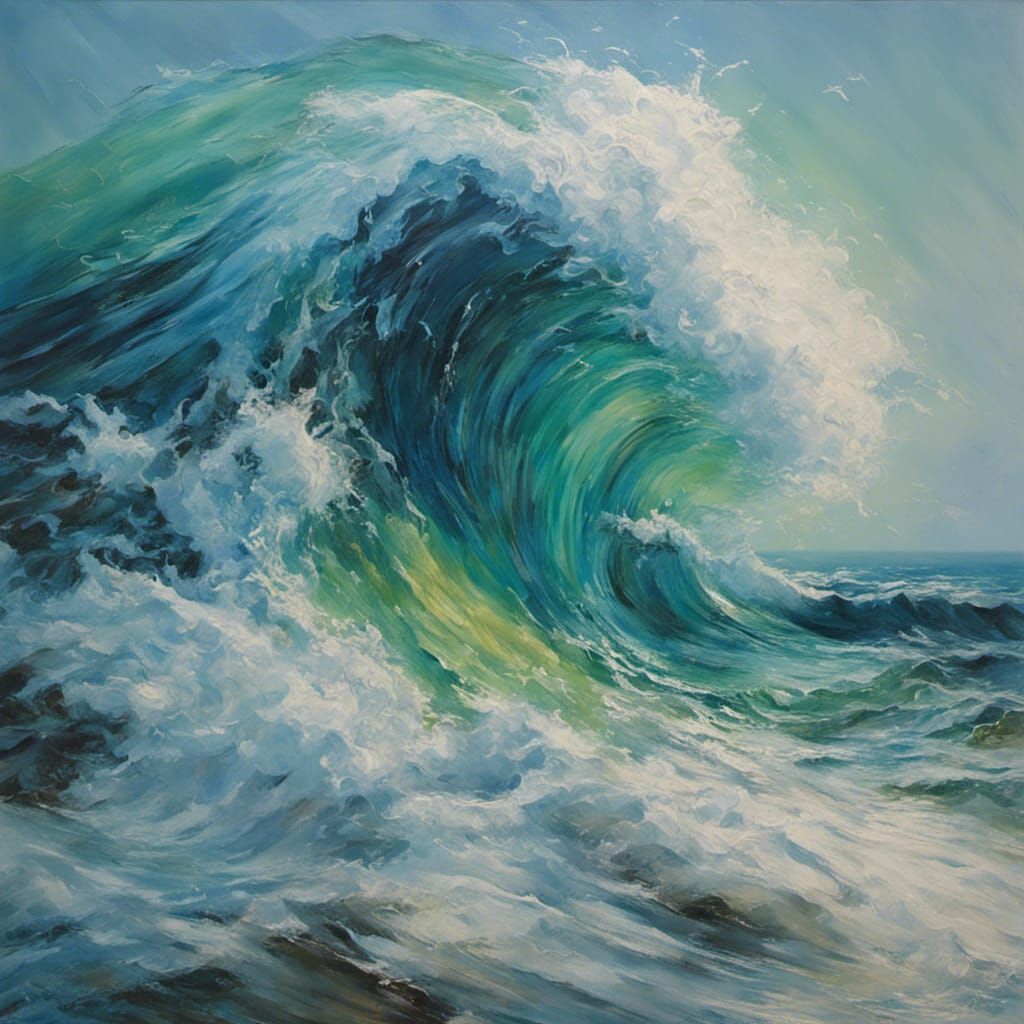 Crashing Ocean Wave in Detailed 3D Painting