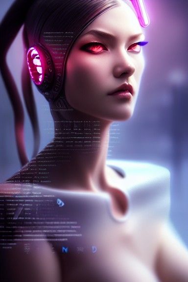 Elegant Cyberpunk Woman in Hyper-Detailed Digital Art
