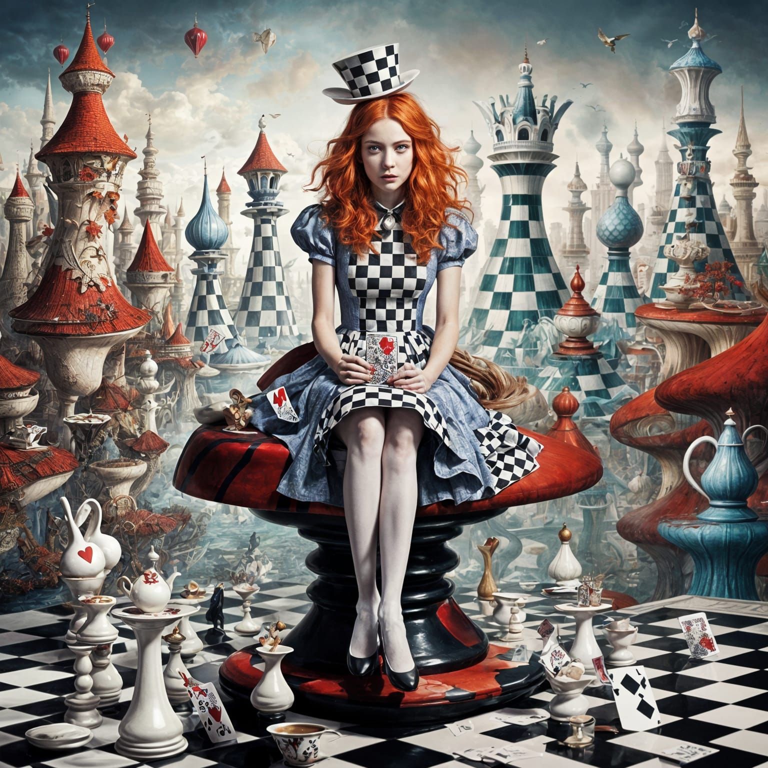 Modern Alice in Wonderland in Dark Fantasy Style