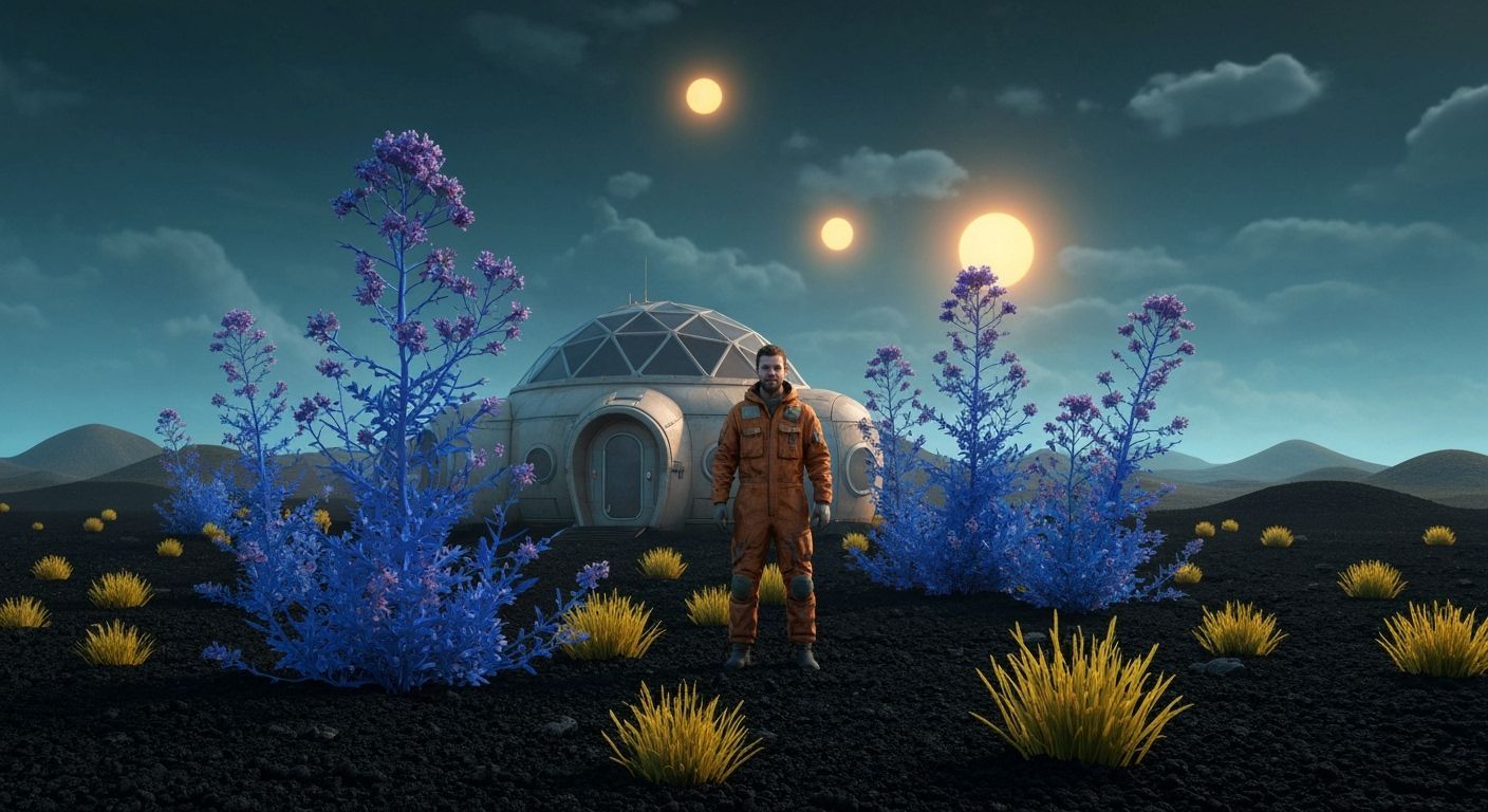 Futuristic Dome Dwelling on Alien Planet in Alcohol Ink Styl...