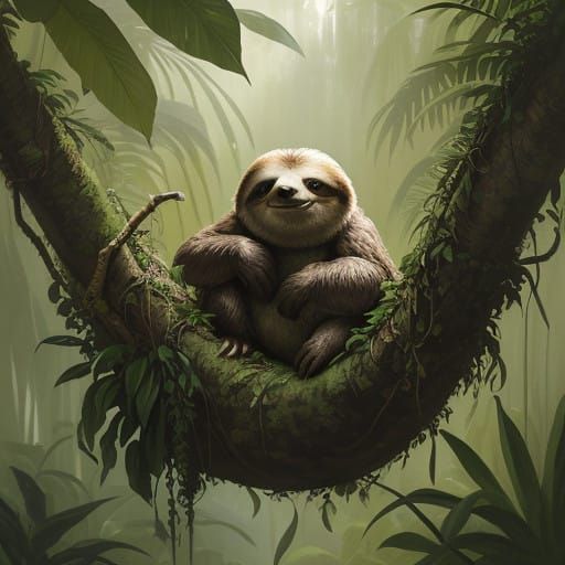Sloth in Tropical Rainforest Landscape