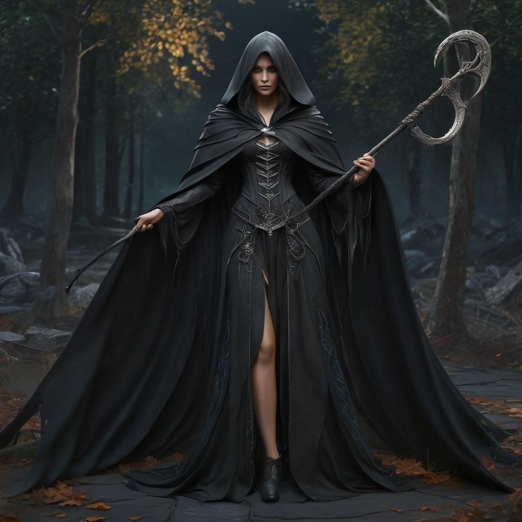 Breathtaking Witch Portrait with Bioluminescent Scythes
