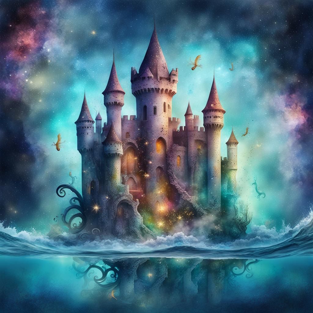 Underwater Castle with Seahorses and Galaxies, Splash Art