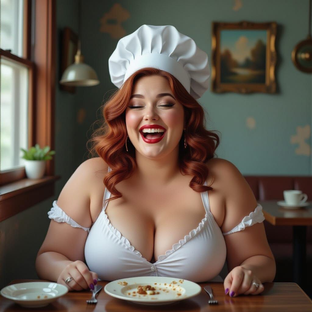 Surreal Pin-Up Chef in Distorted Kitchen Reality