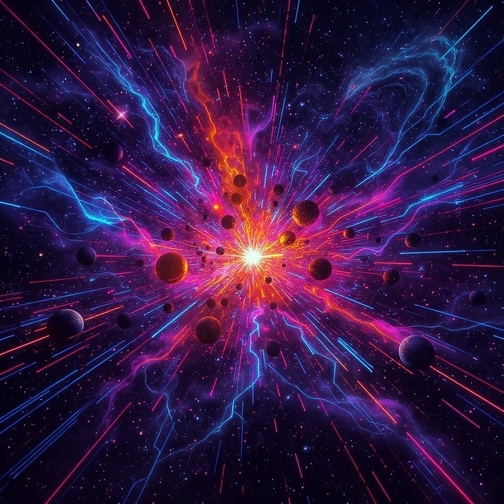 Vibrant Cosmic Explosion with Spiraling Galaxies