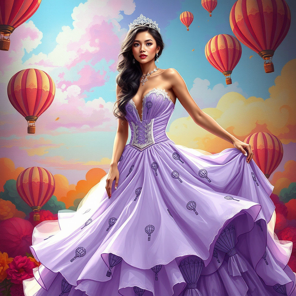 Lilac Wedding Gown with Hot Air Balloons