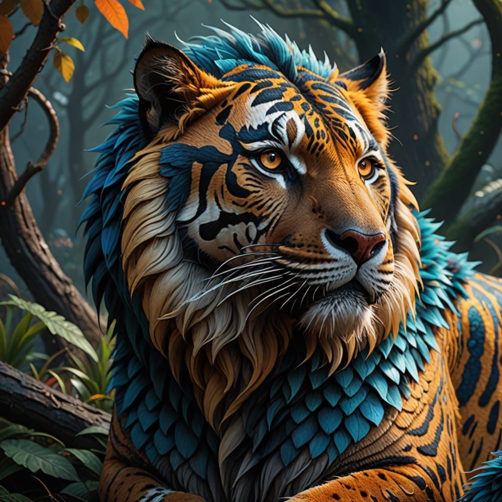 Mythical Hybrid Creature: Dragon, Tiger, Lion, Jaguar, Pytho...