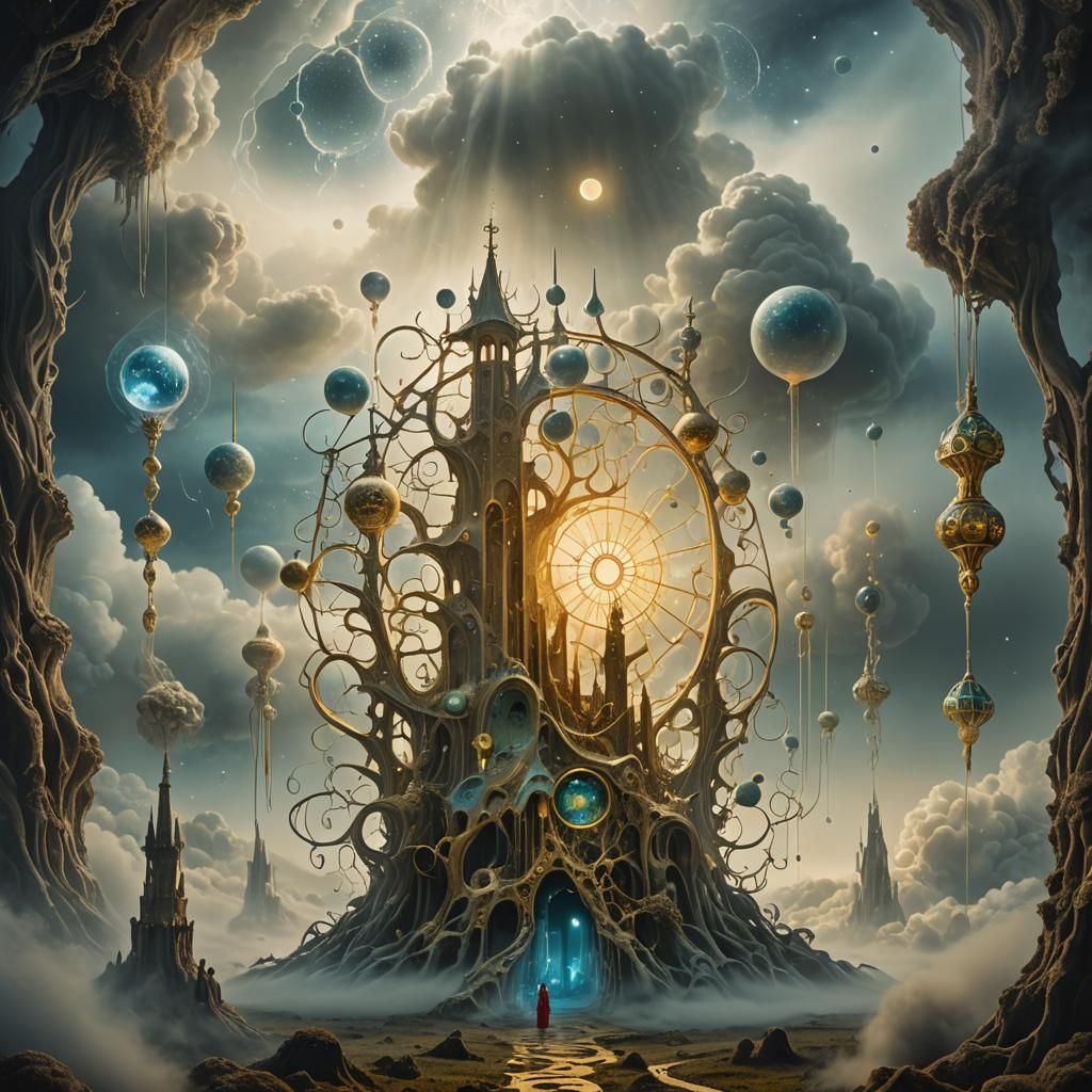 Mystical Tarot Figures in Surreal Dreamscape